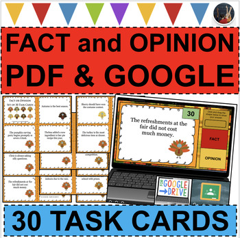 30 Fact or Opinion Task Cards Turkey Fall Themed Language Arts Activity ...