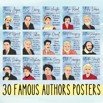 Preview of 30 Famous Authors & Writers Posters Printable; Classic Style