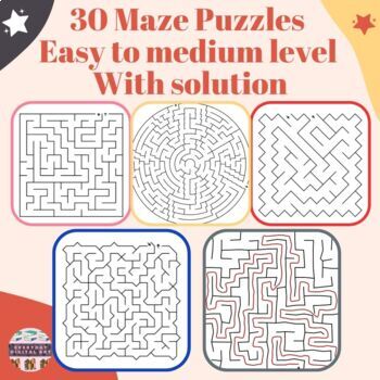 Preview of 30 Escape the Maze Puzzle for Kids, Teens, Adults, Easy to Medium & Solution V2