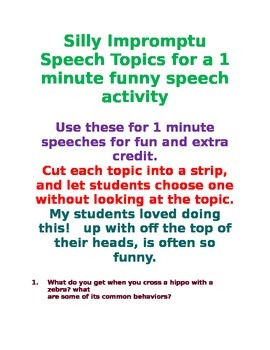 Impromptu Speech Topics Teaching Resources | TPT