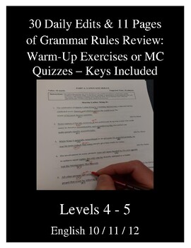 Preview of 30  Grade 10-12 Warm-Up Editing exercises - MC format + 11 Rule Review Pages