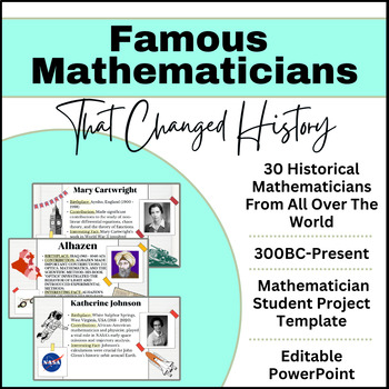 Preview of 30 Historical Mathematician Slides & Student Project_Multicultural & Editable