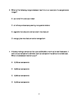 30 igcse economics multiple choice questions with answer guide tpt