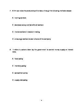 30 igcse economics multiple choice questions with answer guide tpt