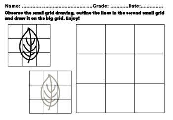 Preview of 30 Leaves Easy Grid Drawing Activities, Leaves Art Sub Plan