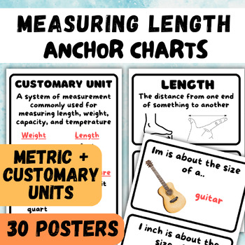Preview of 30 Length and Measurement Anchor Chart Posters for Word Walls with Definitions
