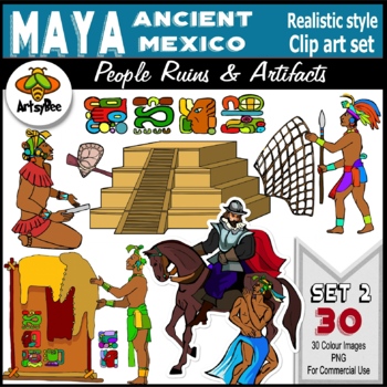 Preview of 30 Maya Aztec Ancient Mexican Empires Colour Clip art - Set 2