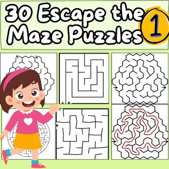 Preview of 30 Escape the Maze Puzzle for Kids, Teens, Adults, Easy to Medium & Solution V1