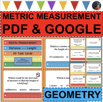 Preview of 30 Metric Measurement Units Length Distance Task Cards Benchmark Comparisons