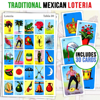 Preview of 30 Mexican Loteria Game Cards | 5X5 Spanish Bingo | Kid Friendly