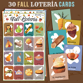 Preview of 30 Mexican-Style Fall Loteria Bingo Cards | Autumn Kid-Friendly Printable