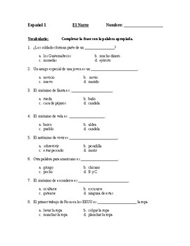 quiz vocabulary worksheet 30 Multiple some el about with questions Choice Norte