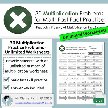 Preview of 30 Multiplication Practice Problems - Unlimited Worksheets