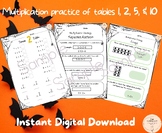 30 Multiplication Worksheets/Tables of 1, 2, 5 and 10
