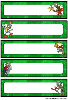 30 NAME Plate Labels PLANTS VS ZOMBIES Theme by Customized Resources