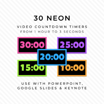 Preview of 30 NEON & BLACK Video Countdown Timers - For PowerPoint, Slides, Keynote