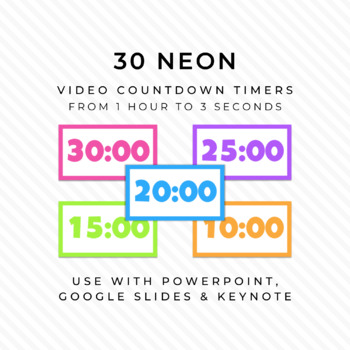 Preview of 30 NEON & WHITE Video Countdown Timers - For PowerPoint, Slides, Keynote