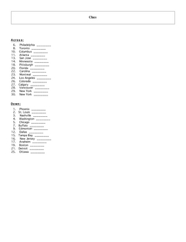 30 NHL Hockey Teams Crossword with Key by Maura Derrick Neill TpT