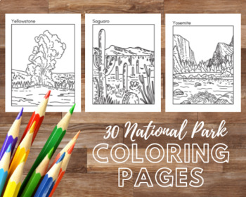 Preview of 30 National Park Printable Coloring Pages 8.5x11