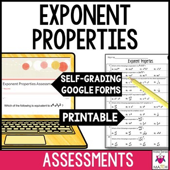 Preview of Exponent Rules Assessments Digital and Printable