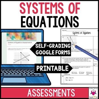 Preview of Systems of Equations Assessments Digital and Printable