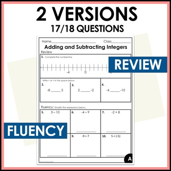 Adding and Subtracting Integers Worksheets by Make Sense of Math