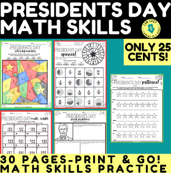 Preview of 30 PGS OF MATH PRACTICE FOR PRESIDENTS DAY! COLORING PAGES, RIDDLES, AND MORE!❤