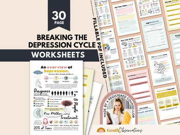 Preview of 30 Page Depression Workbook for Teens & Adults - Therapy Workbook