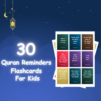 Preview of 30 Quran Reminder Flashcards - Kids Ramadan Printables, Islamic Printables