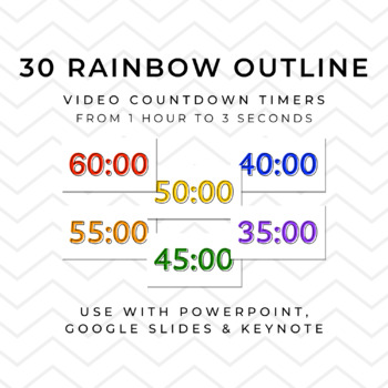 Preview of 30 RAINBOW OUTLINE Video Countdown Timers - For PowerPoint, Slides, Keynote