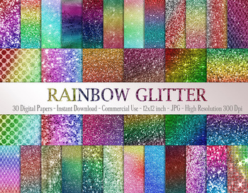Preview of 30 Rainbow Shimmering Fairy Unicorn Glitter Digital Papers