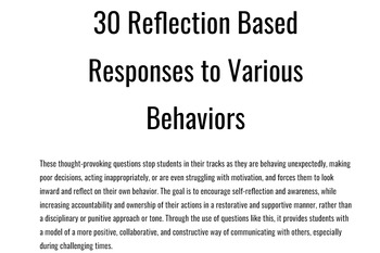 Preview of 30 Reflection Based Responses to Various Student Behaviors