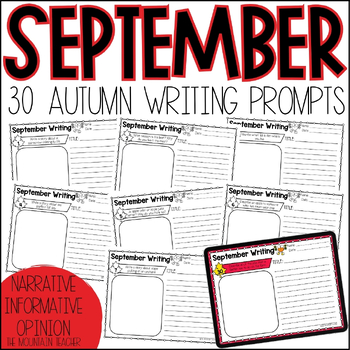 Preview of 30 September Daily Writing Prompts | No Prep Printable | Google Slide Journal
