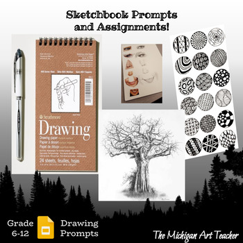 Preview of 30 Sketchbook Prompts and Daily Draw Assignments - Middle and High School Art