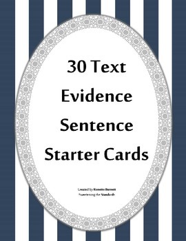 Preview of 30 Text Evidence Sentence Starter Cards