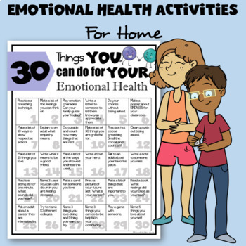30 Things We Can Do For Our Emotional Health | SEL Resource Sheet | Spanish Too