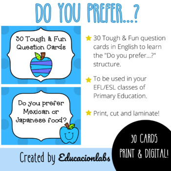 Preview of 30 Tough & Fun Question Cards in English