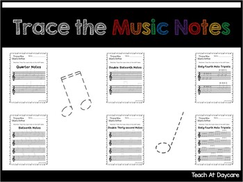 Preview of 30 Trace the Music Notes Worksheets. Preschool-Elementary Music Composition.