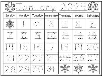 Preview of 30 Tracing and Blank Themed 2024 Calendars. Preschool Handwriting and Numbers.