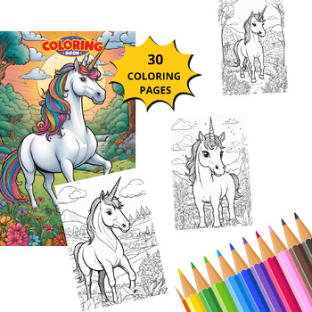 Preview of 30 Unicorn Coloring Pages for KIDS