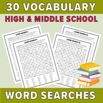 Preview of 30 Vocabulary Word Search Worksheets for High School and Middle Schoolers