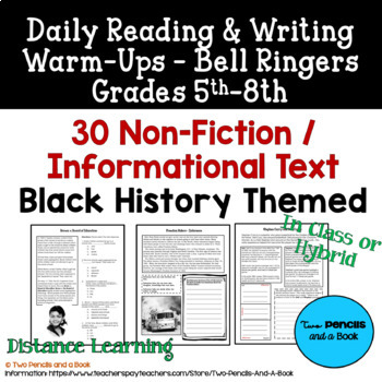 Preview of 30 Warm-Ups Bell Ringers: BLACK HISTORY THEME: Non-Fiction for 5th-12th Grade