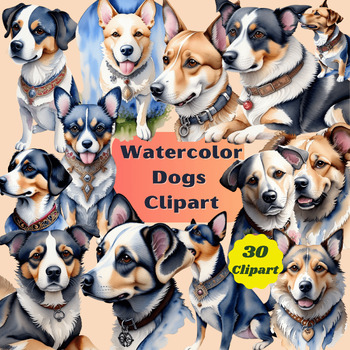 Preview of 30 Watercolor Dogs Clipart