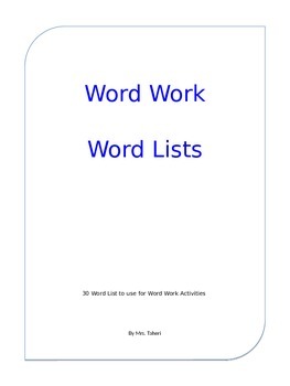 Preview of 30 Weeks of Word Lists