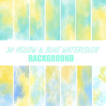 Preview of 30 pages Yellow and Blue watercolor- Digital Paper - Background Clip Art