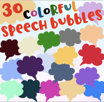 Preview of 30 colorful speech bubbles clipart - great for boom cards / language teaching