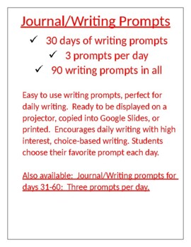 Preview of Thirty Days of Journals/Writing Prompts - 90 Prompts in all! SET 1: Days 1-30