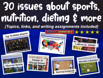 Preview of 30 issues on sports, nutrition, dieting & more (links, writing prompts included)