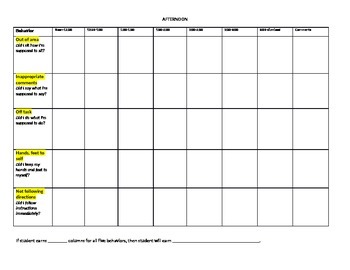 Behavior Chart Kindergarten 30 Minute Intervals
