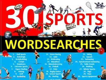 Preview of 30 x Sports Wordsearches PE Fitness Health Starter Settler Activity Homework